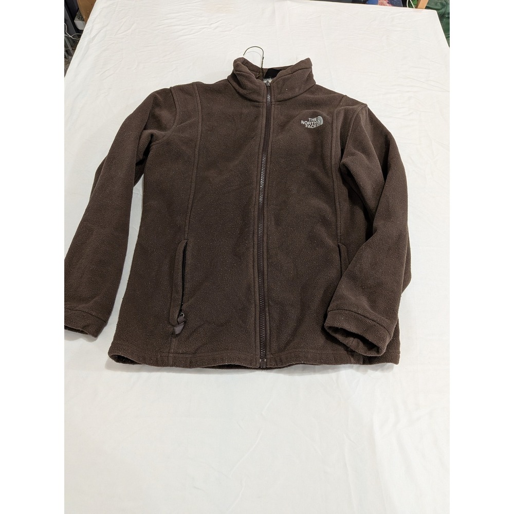 The North Face Girls Brown Full Zip Fleece Jacket Size Large L Mock Neck Pocket